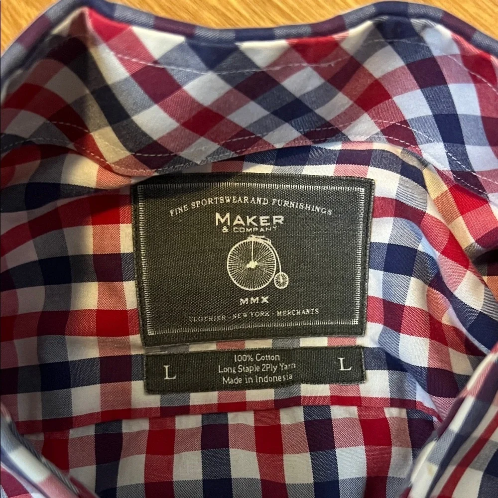 Maker & Company long sleeves Classic Red and Blue Plaid Men's Shirt large - Picture 2 of 4